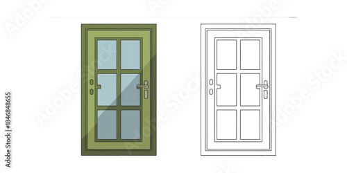 Glass door coloring page Vector illustration