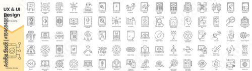 Set of UX and UI Design icons. Simple line art style icons pack. Vector illustration