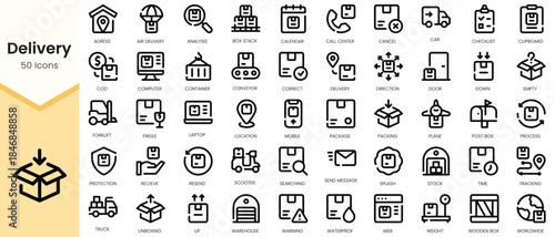 Set of delivery icons. Simple line art style icons pack. Vector illustration