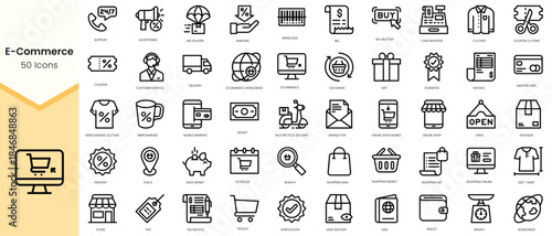 Set of ecommerce icons. Simple line art style icons pack. Vector illustration