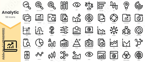 Set of analytic icons. Simple line art style icons pack. Vector illustration