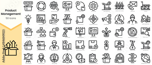 Set of product management icons. Simple line art style icons pack. Vector illustration