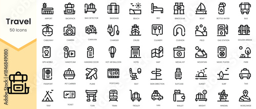 Set of travel icons. Simple line art style icons pack. Vector illustration