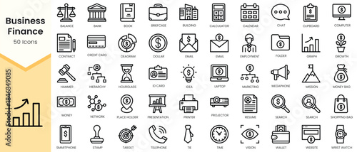 Set of business finance icons. Simple line art style icons pack. Vector illustration