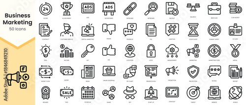 Set of business marketing icons. Simple line art style icons pack. Vector illustration