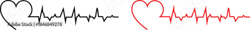 heartbeat line collection with heart symbol, cardiology, medical pulse. Red and black heartbeat and heart rate line concept. love heartbeat  on transparent background
