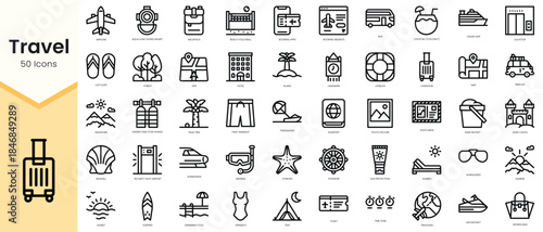 Set of travel icons. Simple line art style icons pack. Vector illustration