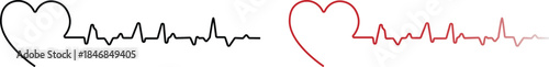 heartbeat line collection with heart symbol, cardiology, medical pulse. Red and black heartbeat and heart rate line concept. love heartbeat  on transparent background

