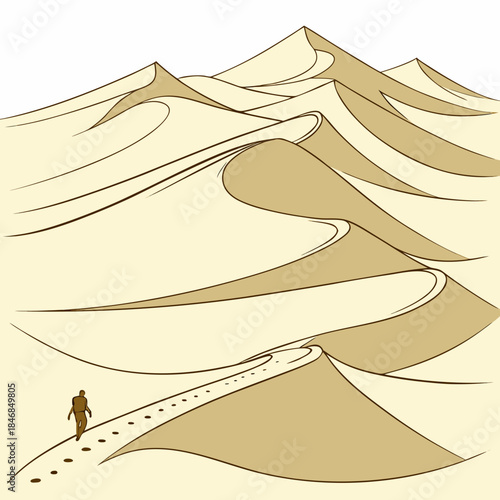 Desert dune waves with sharp curves and flat dunes