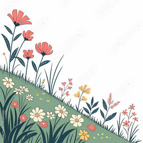 Colorful wildflowers on a green hillside