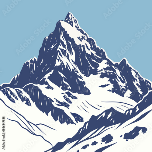 Snowy mountain summit with clear blue sky flat mountain peak