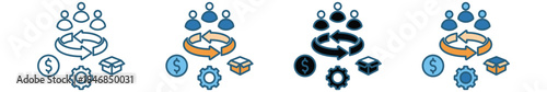Multicolor vector illustration set of ESG operational and governance concepts, featuring modern web banner icons for sustainable operations, corporate responsibility, ethical leadership, and business 