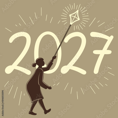 Woman holding sparkler with 2027 text new year girl