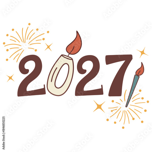 Of 2027 digits burning lightly with sparkler and fireworks