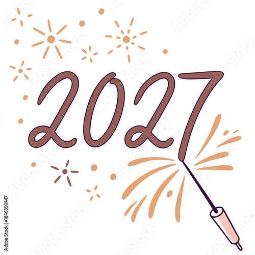 Glowing 2027 written with sparkler and fireworks New Year