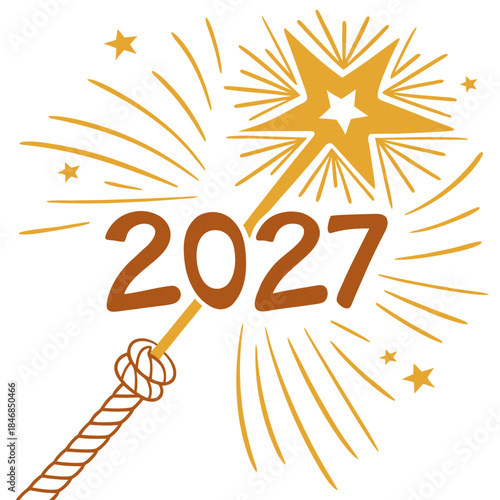 Golden sparkler with 2027 text and starburst orange