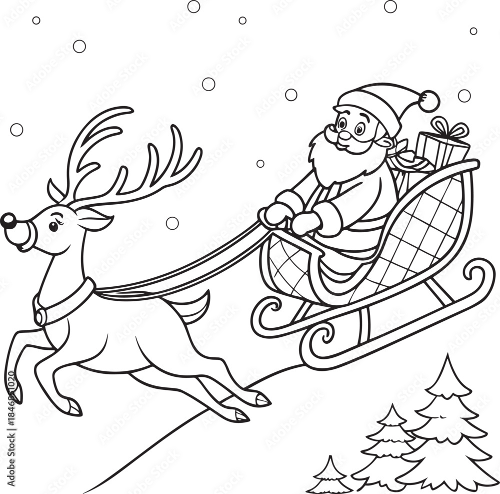Obraz premium Santa Claus riding a sleigh cartoon illustration
