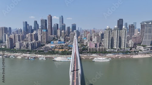 Chicago Skyline Aerial View with Downtown Bridge and Lake Michigan