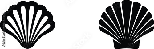 Minimal black and white seashell silhouette icons