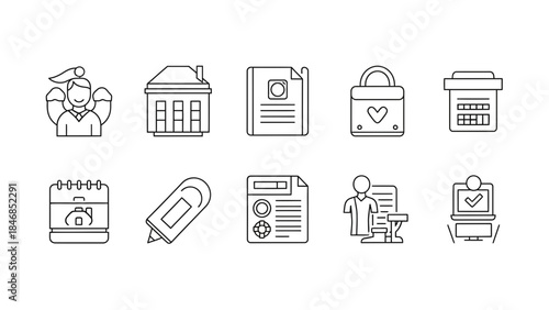 Minimalist line icons for business and daily life organization