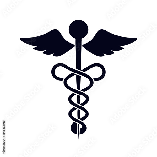Caduceus health symbol, asclepias wand icon caduceus health silhouette vector illustration. vector icon