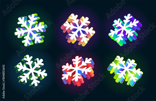 Set of 3D Vector Snowflakes With Modern Gradients