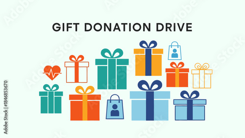 Colorful Gift Boxes in a Gift Donation Drive for Charity Awareness, Community Events, Fundraising Campaigns, and Nonprofit Initiatives