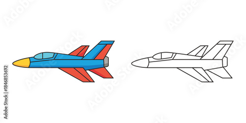 Jet plane coloring page Vector illustration