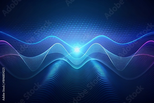 Vibrant blue and purple wave patterns with glowing light center