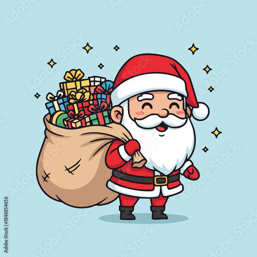 Whimsical Santa Claus Carrying a Sack Full of Joyful Gifts Against a Starry Backdrop for Festive Celebrations and Seasonal Greetings