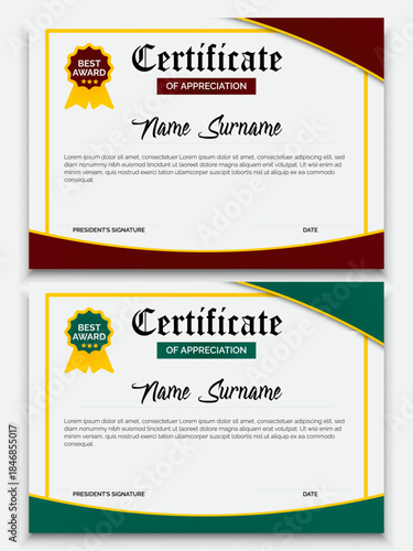 Modern combo certificate template design set with maroon teal and gold colors.