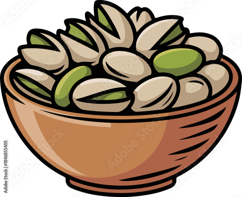 Pistachio nuts bowl cartoon vector flat illustration healthy snack food