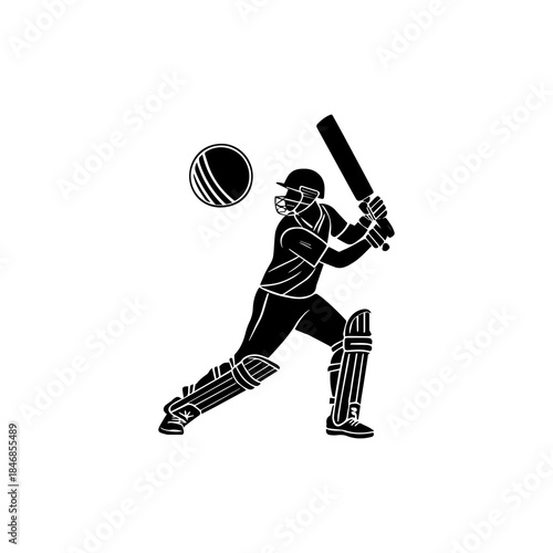 Cricket Batsman Silhouette Vector Illustration, Batting Action Sports Icon