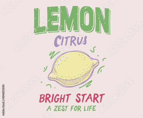 Fresh lemon fruit print. Summer food poster design. Lemon fruit artwork. Lemonade art. Organic food artwork for for t-shirt. Fruit vintage t-shirt design. Nature fruit club print design.