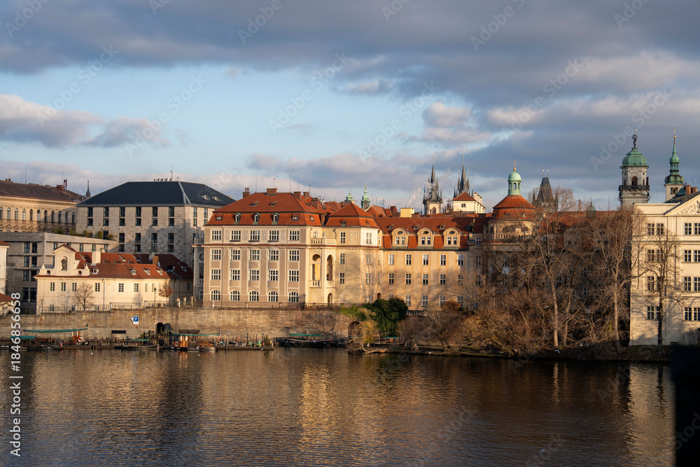 Obraz premium Historic Prague scenery along the Vltava River