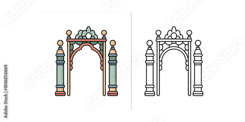 Ornate archway coloring page Vector illustration