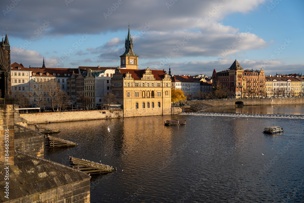 Obraz premium Historic Prague scenery along the Vltava River