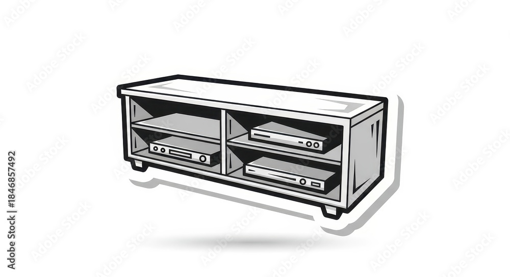 Obraz premium Entertainment console cabinet holding several electronic media playback devices