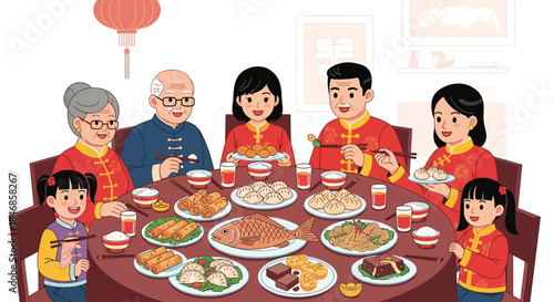 Chinese New Year Reunion Dinner with Family Celebrating Tradition