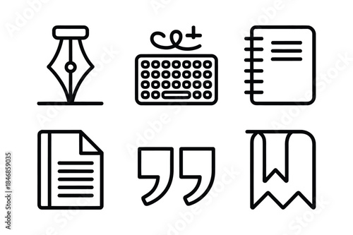 A set of line icons for writing, creative content creation, and office documentation