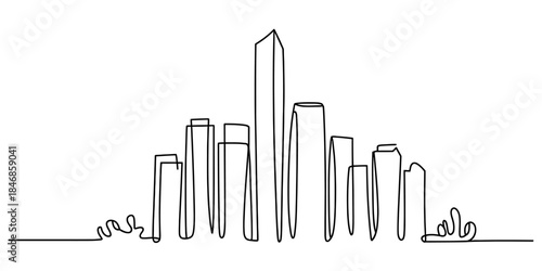 A continuous single line art drawing representing a modern urban city skyline Vector, illustration