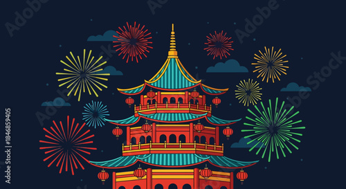 Celebrate Chinese New Year with a Pagoda and Festive Fireworks Display