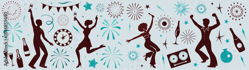 Abstract floral background with a vector silhouette of a dancing woman in a fashionable illustration