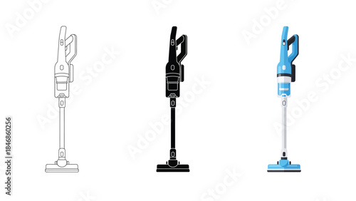 Floor Squeegee Vector Set in Three Styles – Outline, Silhouette and Color Cleaning Tool