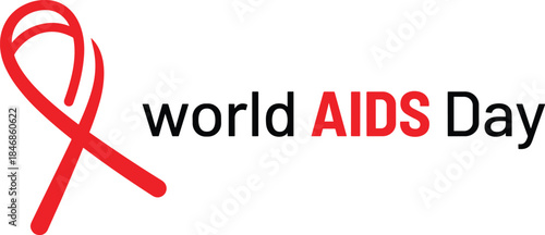 World AIDS Day awareness illustration featuring bold red ribbon symbol, health support message, HIV prevention campaign design for global solidarity and education