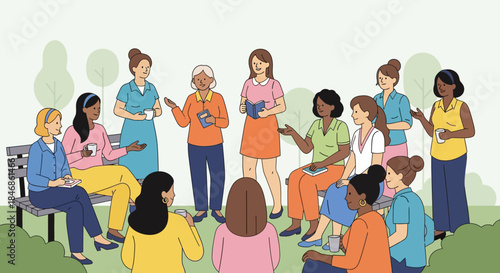 Empowering Group of Women in Friendly Outdoor Discussion