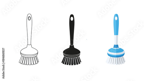 Toilet Brush Vector Set for Bathroom Cleaning and Hygiene in Line, Silhouette and Color Style
