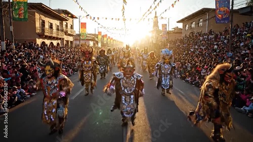 Diablada dancers perform in colorful costumes during the Oruro Carnival in Bolivia.