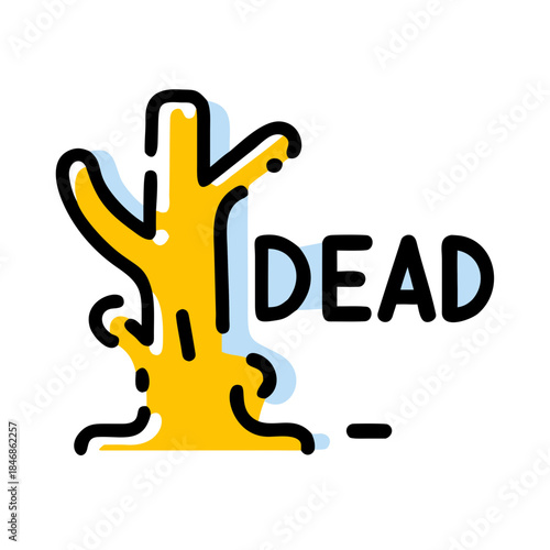 Stylized illustration of a dead tree or cactus with the bold word 'dead' next to it