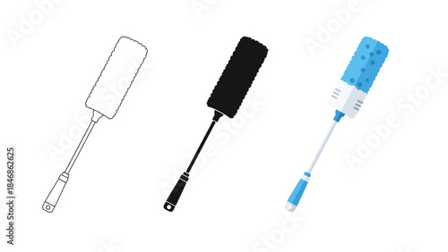Cleaning Brush Vector Set for Household and Bathroom Use in Line Art, Silhouette and Flat Color Style